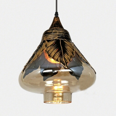 Leaf Decoration Hanging Light 1 Light Antique Style Clear Glass Pendant Lamp for Hallway Foyer