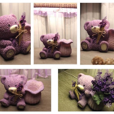 Lovely Lavender Bear Reading Lamp 1 Light Fabric Desk Light in Purple for Girl Birthday Gift