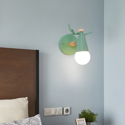 Metal Antlers Wall Light 1 Light Cute Rotatable Sconce Light in Macaron Pink/Blue/Green/Gray for Kindergarten