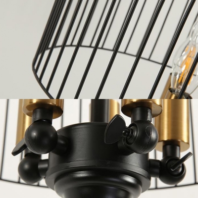 Metal Candle Pendant Light with Wire Frame Foyer Cafe 6 Lights Industrial Chandelier in Black