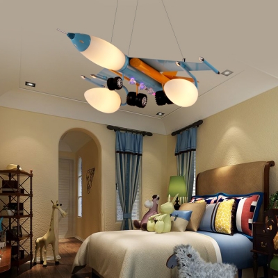 Metal Fighter Aircraft Chandelier Boy Bedroom Contemporary Hanging Light in Blue/Silver