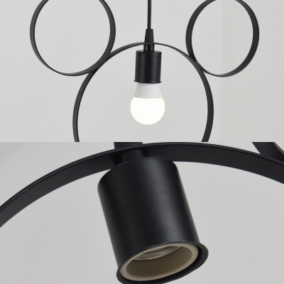 Metal Ring Pendant Light 3 Lights Industrial Hanging Lamp in Black for Bedroom Study Room