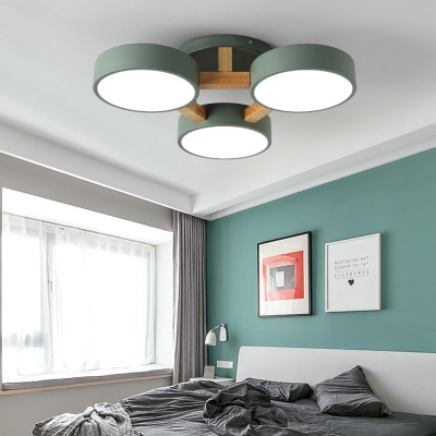 Metal Round Semi Flush Ceiling Light Kids Bedroom 3 Heads Nordic Style Candy Colored Light Fixture in White/Warm