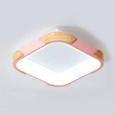 Metal Square LED Flush Mount Light Child Bedroom Modern Gray/Pink/White Ceiling Light