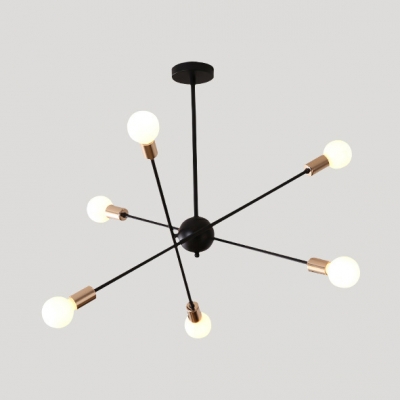 Metal Starburst Pendant Lamp 6/8 Lights Simple Stylish Chandelier in Black/White for Bedroom