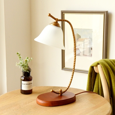 Milk Glass Bell Shade Reading Light Dormitory 1 Light Antique Style Desk Lamp with Plug In Cord