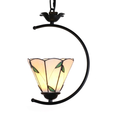 Modern Bloom/Grid/Leaf Pendant Light Glass 1 Light Black Ring Ceiling Lamp for Living Room