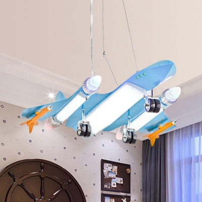 Modern Light Blue Pendant Light Airplane Shape Metal Hanging Light for Boys Bedroom Teen