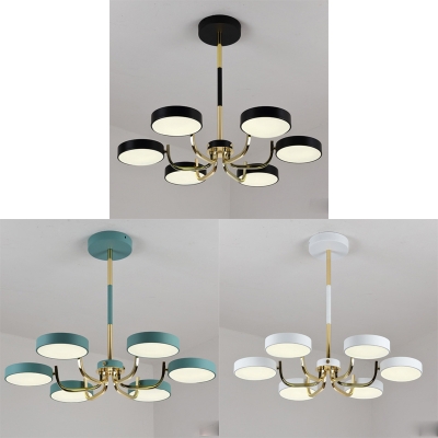 Modern Round Chandelier 6 Lights Acrylic Warm Lighting Pendant Light in Black/White/Green for Bedroom