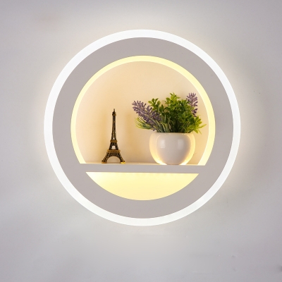 Modern White Wall Light with Vase Acrylic Round LED Sconce Light in Warm for Study Room