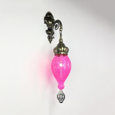 Moroccan Teardrop Wall Lamp Fluted Glass One Light Pink/Rose Red/Red Sconce Light for Restaurant