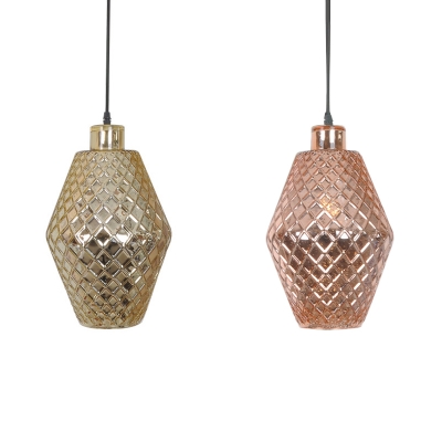 Nordic Style Copper/Gold Hanging Lamp 1 Light Lattice Glass Pendant Light for Restaurant