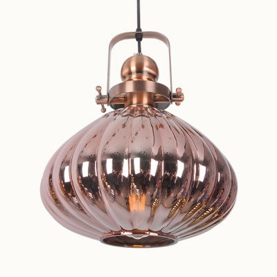Nordic Style Melon Ceiling Light Copper/Chrome/Gold Glass 1 Light Suspension Light for Bedroom