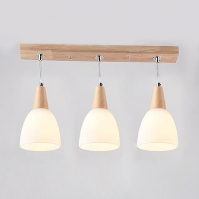 Nordic Style White Pendant Light Domed Shade 1/2/3 Lights Wood Ceiling Pendant for Restaurant