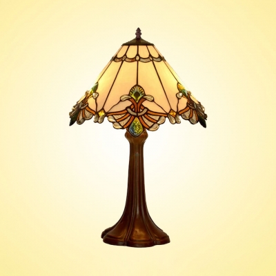 One Light Conical Table Light Tiffany Traditional Stained Glass Desk Light for Restaurant