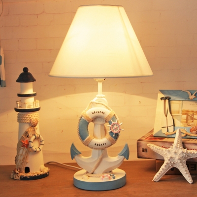Resin Anchor Lifebuoy Nightlight Child Bedroom Mediterranean Style LED Desk Lamp in Light Blue