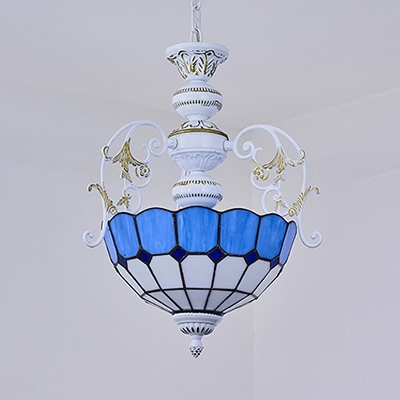 Restaurant Dome Shade Pendant Lamp Glass 2 Lights Mediterranean Style Suspension Light
