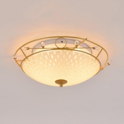Rustic Style Flush Ceiling Light with Dome Shade 2 Lights Glass Light Fixture with Crystal for Foyer