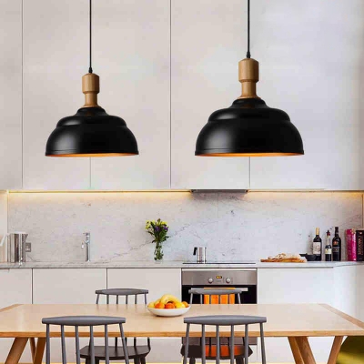 Simple Style Black/White Pendant Light Barn Shade One Light Metal Hanging Light for Bar Cafe