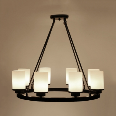 Simple Style Cylinder Chandelier Frosted Glass 3/6/8 Lights Black Pendant Light for Dining Room