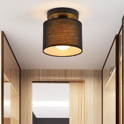 Simple Style Drum Flush Light One Light Fabric Ceiling Light in Black/White for Bedroom