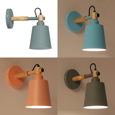 Simple Style Pail Wall Sconce Metal 1 Light Macaron Green/Pink/Blue/Gray Sconce Light for Hallway