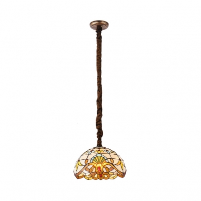 Stained Glass Bowl Pendant Lighting 1 Light Tiffany Style Victorian Ceiling Lamp for Dining Table