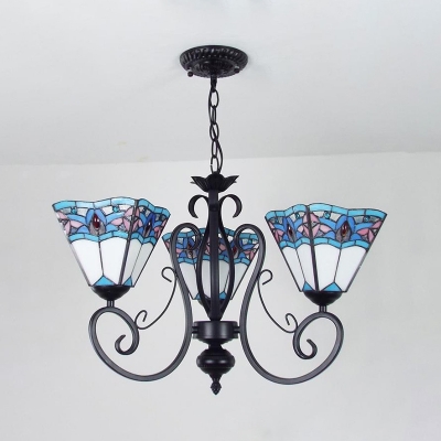 Tiffany Style Craftsman Chandelier 3 Lights Stained Glass Hanging Light Pendant Light for Bedroom