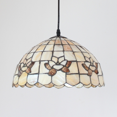Tiffany Vintage Petal Pendant Light 12 Inch Shell Suspension Light in Beige for Restaurant