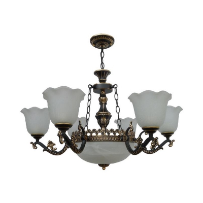 Traditional Dome Flower Chandelier 9/11 Lights Metal Glass Hanging Lighting in White for Hotel