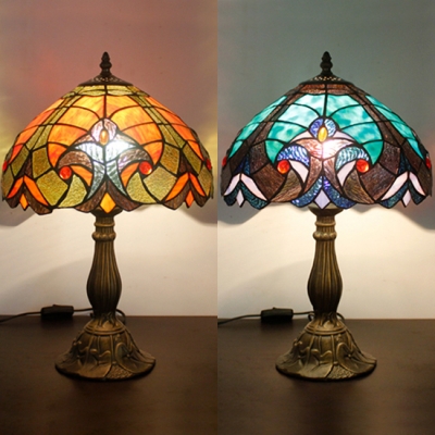 

Vintage Tiffany Leaf Desk Light Stained Glass 1 Light Blue/Orange Table Light for Hotel, HL537266