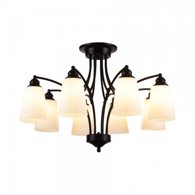 White Tapered Shade Chandelier 3/6/8 Lights Traditional Frosted Glass Hanging Lamp for Hallway Restaurant