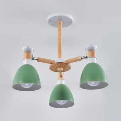 Wood Dome Chandelier Kids Bedroom 3 Lights European Style Ceiling Light in White/Gray/Green/Pink