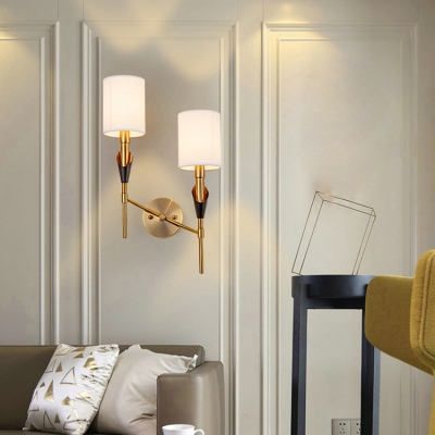 1/2 Lights Cylinder Shade Wall Sconce Modern Style Metal Sconce Light in Brass for Study Room