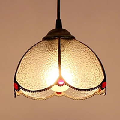 1 Light Bowl Pendant Light with/without Beads Tiffany Style Glass Hanging Light for Balcony