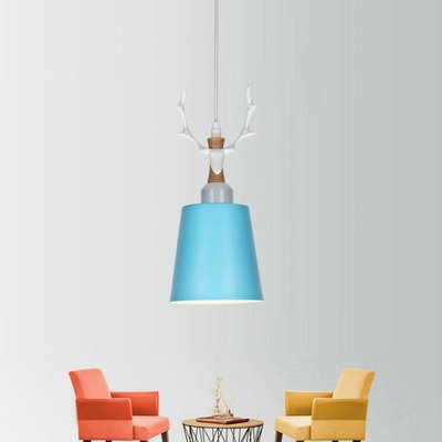 1 Light Bucket Suspension Light Nordic Style Metal Ceiling Light with Antlers for Girl Bedroom