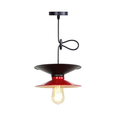 1 Light Saucer Pendant Light Industrial Metal Hanging Lamp in Black & Red/White & Red for Bedroom