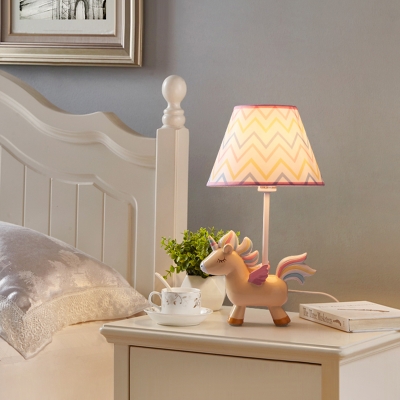 1 Light Unicorn LED Desk Lamp with Tapered Shade Lovely Resin Reading Light in Blue for Girl Bedroom