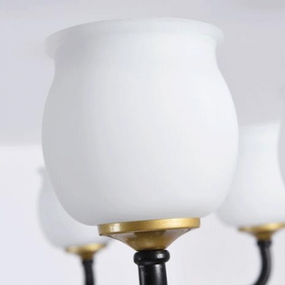 3/6 Lights Bud Shade Semi Flush Ceiling Light Modern Frosted Glass Ceiling Lamp in White for Study Room
