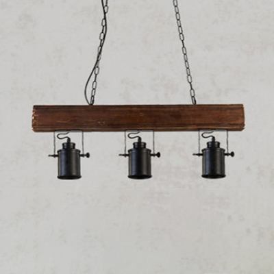 3 Heads Rotatable Island Light Industrial Wood Pendant Lamp in Black for Cloth Shop