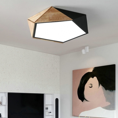 Warm/White Lighting LED Flush Mount Light Macaron Loft Wood Ceiling Lamp in Black/White for Adult Bedroom