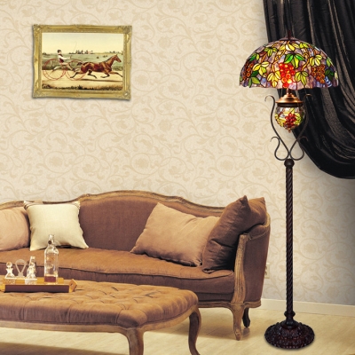 3 Lights Daisy/Grape/Rose Floor Lamp Tiffany Elegant Style Stained Glass Floor Light for Bedroom
