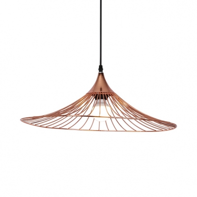 Industrial Ancient Hat Pendant Light Iron 1 Light Rose Gold Suspension Light for Coffee Shop