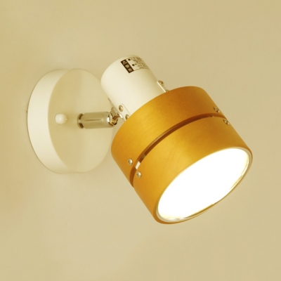 Metal Wood Round Wall Light Rotatable One Head Japanese Style Wall Sconce in Beige for Study Room