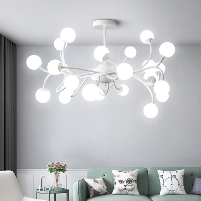 Nordic Style White Chandelier with Branch Shape 24 Lights Metal Pendant Lamp for Villa Dining Room