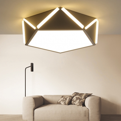 Acrylic Pentagon Shape Flush Light Study Room Modern Black/White LED Ceiling Lamp in Warm/White