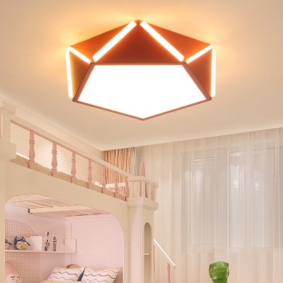 Macaron Style Pentagon Ceiling Mount Light Metal Candle Colored LED Flush Light in Warm/White for Kindergarten