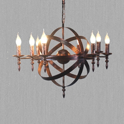 6/8 Lights Candle Chandelier Vintage Style Wrought Iron Hanging Light in Aged Brass/Rust