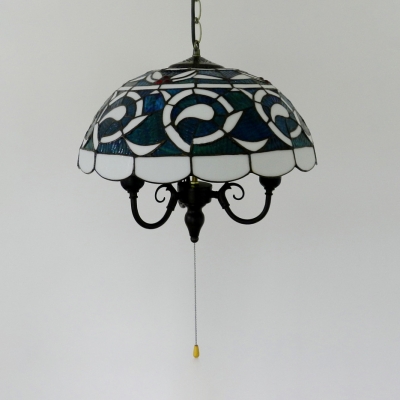 Antique Style Umbrella Hanging Light Stained Glass 16 Inch Blue Ceiling Pendant for Living Room
