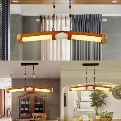 Bamboo Curved Cylinder Ceiling Pendant Restaurant Rustic Style Hanging Light in Beige